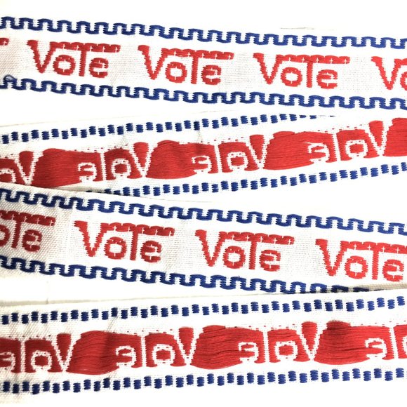 Bundle three yard “VOTE” Sewing Trim Embroidered Patriotic cotton Vtg  80's - Picture 2 of 9